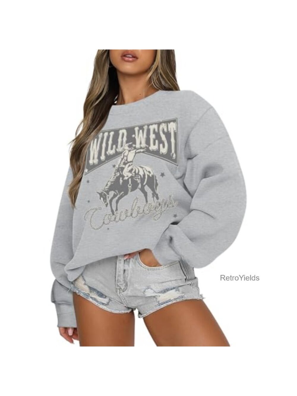 Women's Western Cowgirl Graphic Sweatshirt Oversized Cotton Blend